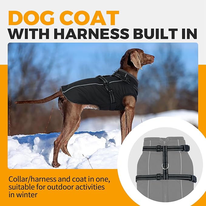Lelepet Waterproof Dog Jacket with Harness Built in Warm Dog Winter Coat, Reflective Jacket Fleece Jacket, Dogs Coats for Small Dogs, Cozy Thermal Pet Snowsuit for Cold Weather, Shih Tzu, Black, S