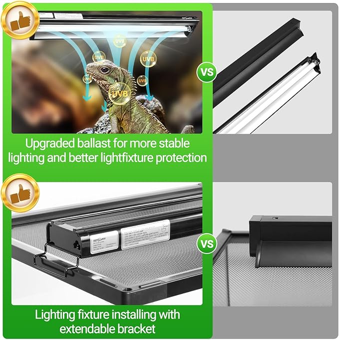 REPTI ZOO UVB Reptile Light, New Version T5 HO UVB Lighting Combo Kit, Reptile Terrarium Hood with 10.0 UVB Tube Bulb, Reptile Light Fixture 8W-12Inch