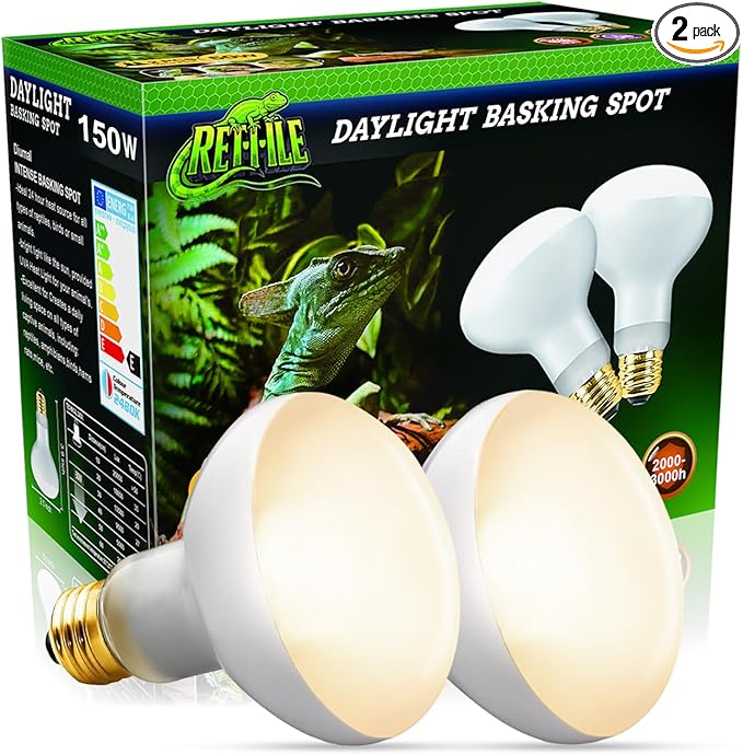 Reptile Heat Lamp 150W, 2 Pack Daylight UVA Basking Light Bulbs with E26 Base for Lizards, Turtles, Snakes and Amphibians
