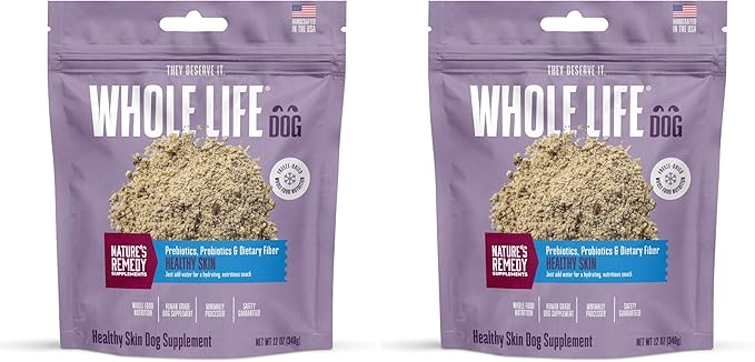Whole Life Pet Healthy Skin Daily Supplement for Dogs – Omegas, Probiotics, Prebiotics, Antioxidants. Skin, Anti-Itch, Allergies. Mixes in Food or with Water for Hydrating Snack (Pack of 2)