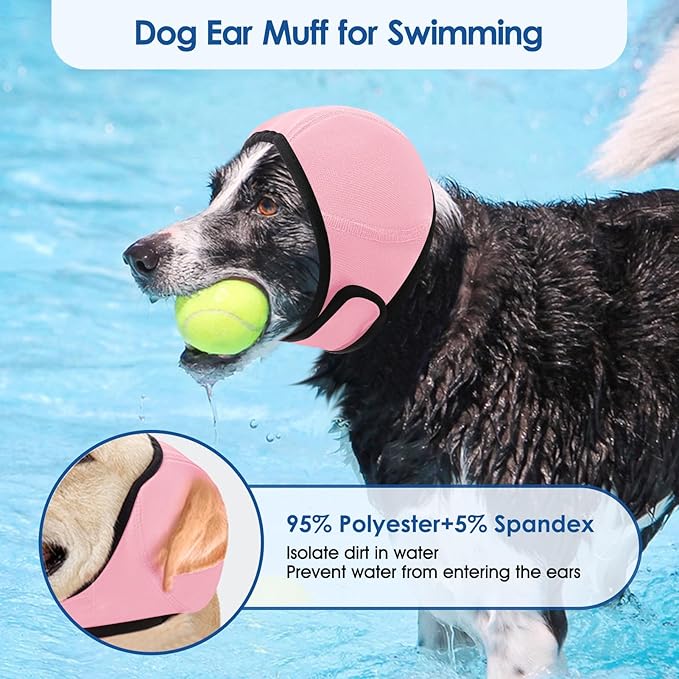 SUNFURA Dog Calming Hoodie - Anxiety Relief Quiet Ears for Dogs, Dog Ear Muffs Cover Noise Protection, No Shake Head Wraps Hematoma for Grooming, Force Drying, Bath, Light Pink L