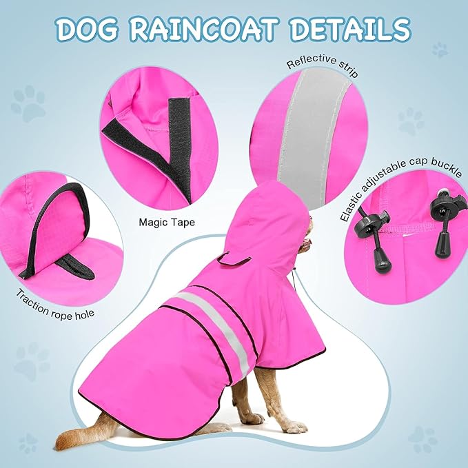 Dog Raincoat for Large Dogs - Reflective Dog Rain Jacket Lightweight Doggy Raincoats Adjustable Rain Coat for Dogs (X-Large, Pink)