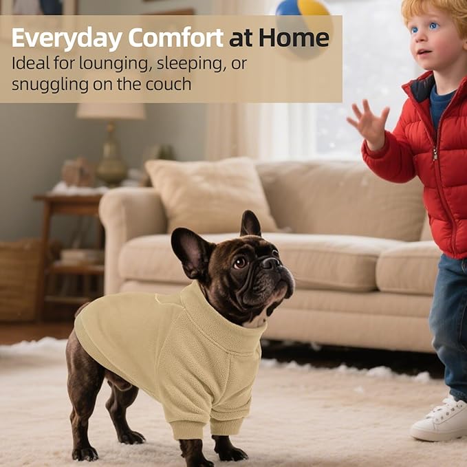 QBLEEV Dog Hoodie for Small Medium Large Dogs, Soft Fleece Pullover Dog Sweatshirt with Zipper, Winter Warm Hooded Sweatshirt Clothes for Daily Wear, Pet Cold Weather Clothing, Beige, M