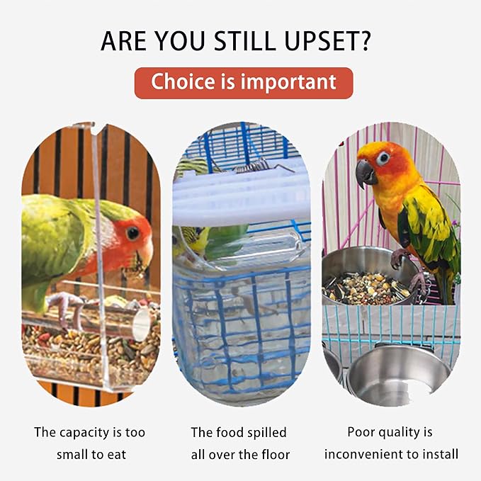 Automatic Bird Feeder, No Mess Acrylic Parrot Foraging Feeder, Transparent Bird Feeders Container Cage Accessories for Most Birds Parrot Canary Cockatoo(2 Pack)