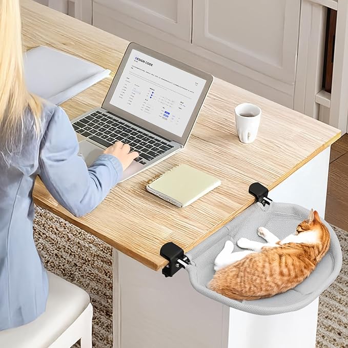 Lilyang Large Cat Desk Bed – Sunken Cat Hammock, 19.5"x15" Spacious Nest, Secure Bed with Dual Clamps & Steel Frame, Supports Up to 50 lbs, Reversible & Washable Bed Cover (X-Large, Mesh Cover)