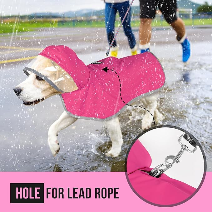 Lukovee Dog Raincoat, Adjustable Dog Rain Jacket with Clear Hooded Double Layer for Large Medium Small Dogs Puppies, Waterproof Rain Coat Poncho with Reflective Storage Pocket & Rim (Fuchsia, S)