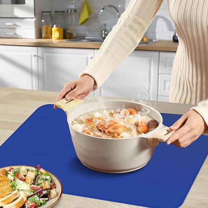 Silicone Mat for Kitchen Counter, Silicone Mat Trimable to Size (Classic blue, 23.6×15.7inch-2PCS), BPA-Free Silicone Placemat, Heat-Resistant NonSlip Table Mat for Air Fryer, Countertop Protector Mat