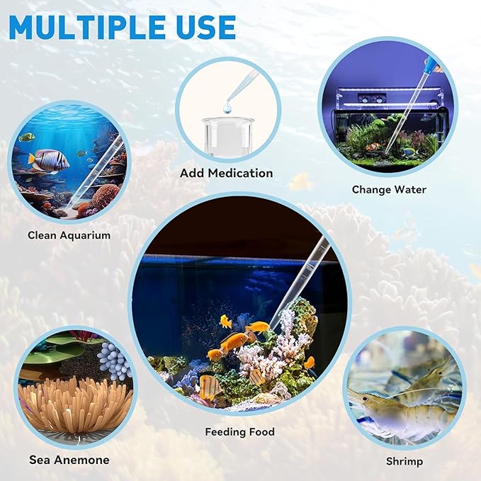 27.7IN Extra Long Turkey Baster for Aquarium, 50ml Aquarium Water Changer Siphon for Fish Tank Cleaning, Waste Remover for Aquarium, Blue