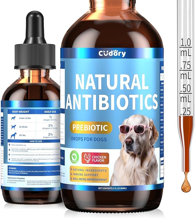 Natural Antibiotics for Dogs, Herbal Dog Antibiotics Supplement in Drops with Prebiotics, Natural Herbal Supports for Dogs Puppy All Breeds and Ages-Chicken Flavor | 2 fl oz