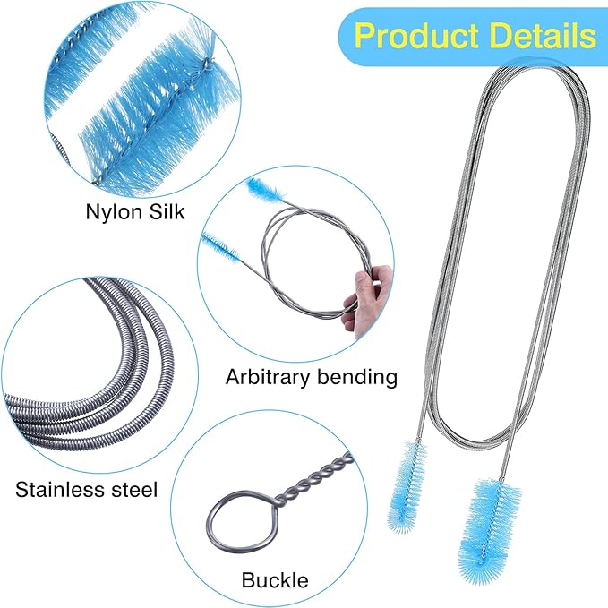 Patelai 6 Pieces Aquarium Filter Brush Set Include Double-Ended Hose Brush and Straw Nylon Stainless Steel Flexible Spring Assorted Sizes Long Tube Cleaning for Fish Tank Home Kitchen