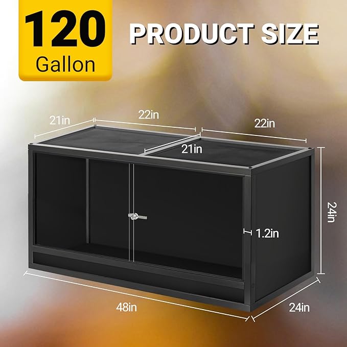 REPTI ZOO 50 Gallon Wooden Reptile Tank Enclosure, 36x18x18 inch Reptile Terrarium for Bearded Dragon Ball Python Gecko Snake Turtle, Light Weight Habitat Cage
