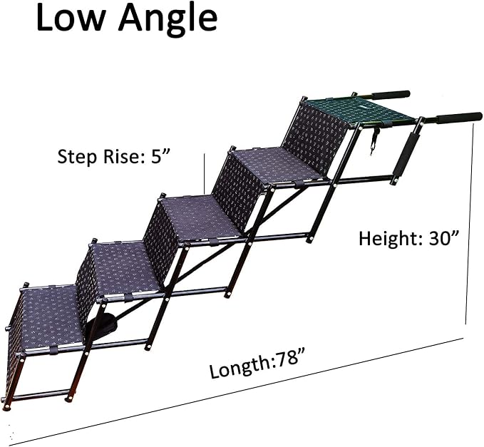 Upgraded Dog Stairs, Metal Frame Foldable Large Dog Step, Lightweight Portable Pet Ladder Ramp for Cars, SUVs and High Bed, 5 Steps