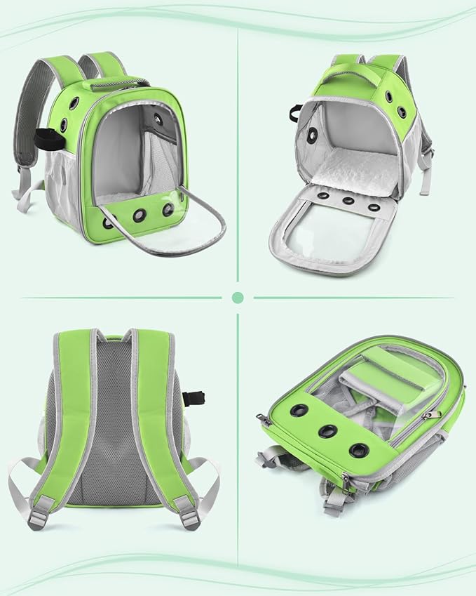 Guinea Pig Carrier Backpack, Portable Rabbit Travel Carring Bag for Pet Bunny Chinchilla Bearded Dragon Hamster Parrot Outgoing Pouch Case with Water Bottle Holder & Detachable Pad (Green)
