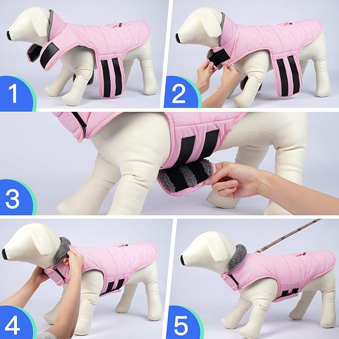 MIGOHI Warm Dog Coat - Winter Dog Jacket, Reflective Windproof Fleece Vest with Leash Hole and Furry Collar, LightPink,3XL