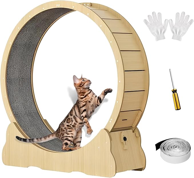 Cat Exercise Wheel,43.3 inch Large Cat Wheel Cat Treadmill with Detachable Carpet,Running Wheel for Indoor Cats,Low Noise,for Cat's Fitness and Health