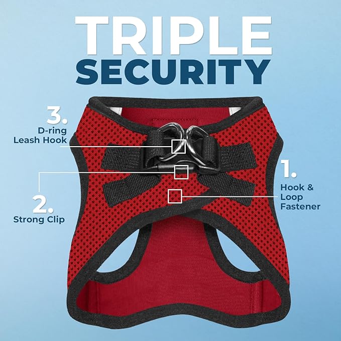 Best Pet Supplies - All Weather Mesh, Reflective, No Pull Harness for Small, Medium Dogs, Cats - Secure with Hook & Loop Fastener, Buckle, Double D-Rings - Red/Black Trim, M