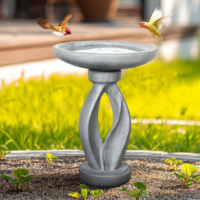 SunJet 21.8 Inch Heigh Modern Concrete Bird Bath – Sleek & Minimalist Design, birdbath Sturdy & Elegant, Enhances Garden, Patio, Yard, Lawn Décor