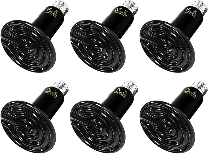 Simple Deluxe 100W 6-Pack Ceramic Heat Emitter Reptile Heat Lamp Bulb No Light Emitting Brooder Coop Heater for Amphibian Pet & Incubating Chicken, Black