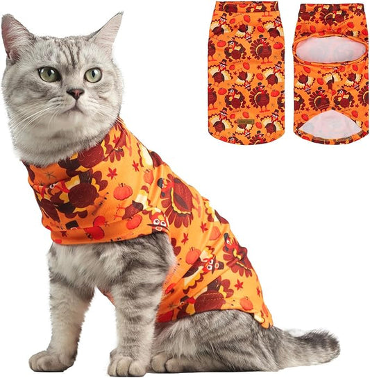 EXPAWLORER Thanksgiving Cat Sweater - Sweaters for Cats Only Soft Warm Pet Clothes, Fall and Winter Turkey Coat Pullover Design, Fleece Sweatshirt Clothing Also for Puppy Small Dogs, Small