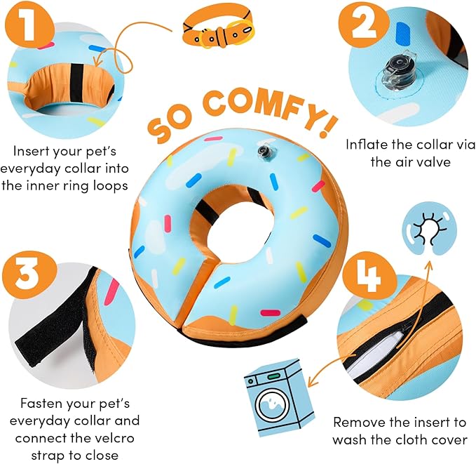 BENCMATE Inflatable Dog Cone Collar Alternative, Soft Dog Cone for Small Medium Large Dogs and Cats, Neck Recovery ECollar Donut Collar After Surgery (XLarge, Blue Donut)