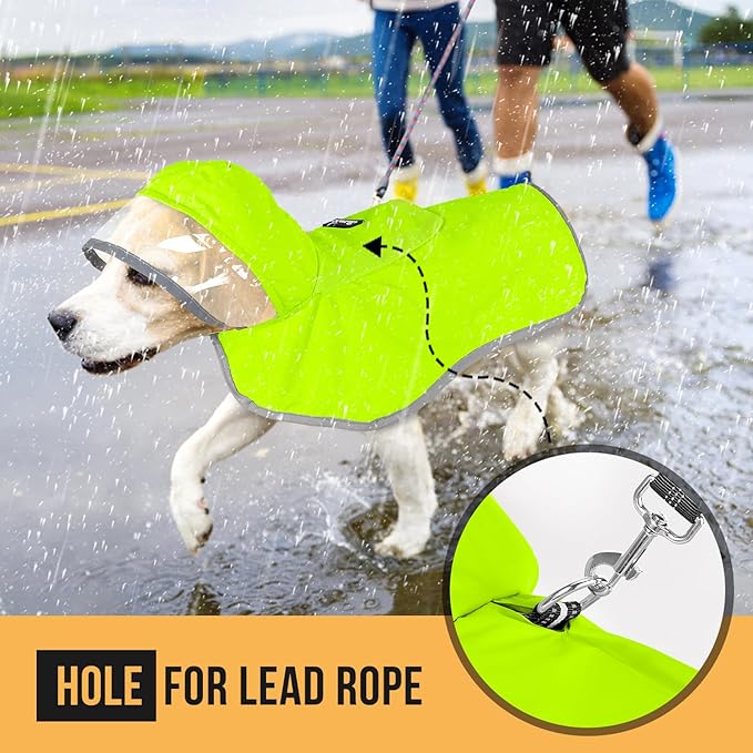 Lukovee Dog Raincoat, Adjustable Dog Rain Jacket with Clear Hooded Double Layer for Large Medium Small Dogs Puppies, Waterproof Rain Coat Poncho with Reflective Storage Pocket & Rim (Green, XXL)