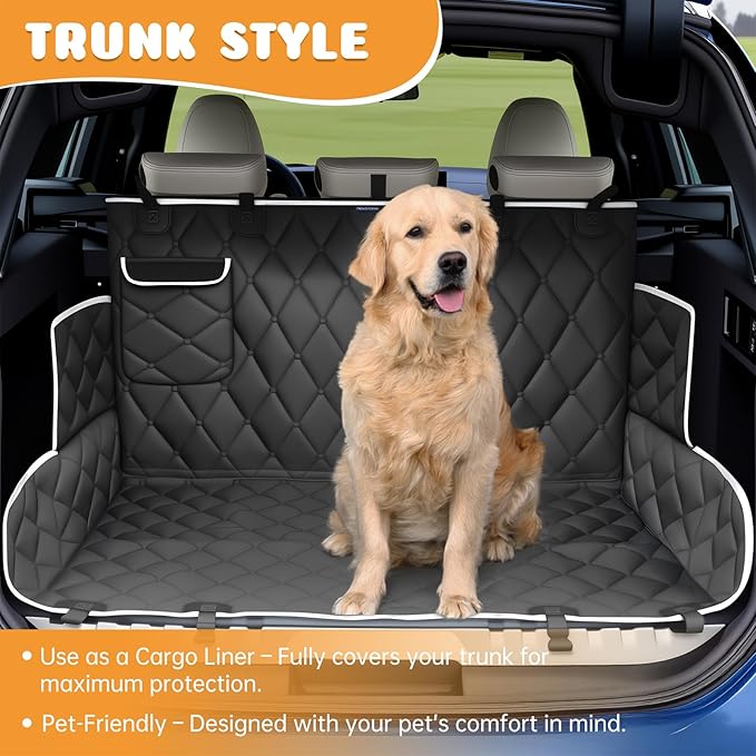 Dog Car Seat Cover for Back Seat 100% Waterproof, Long-Lasting and Soft Nonslip Backseat Dog Cover for Cars, SUVs and Trucks (Black-White, Standard (54" W x 59" L))