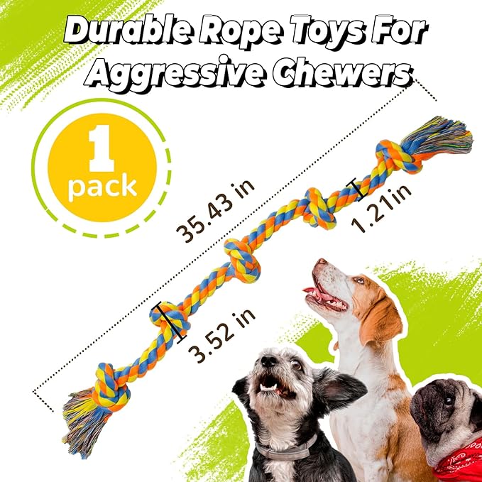 YALAVA 3 Feet Large Dog Rope Toy for Aggressive Chewers, 5 Knots Heavy Duty Chew Toys for Teeth Cleaning, Cotton Rope Dog Tug Toy