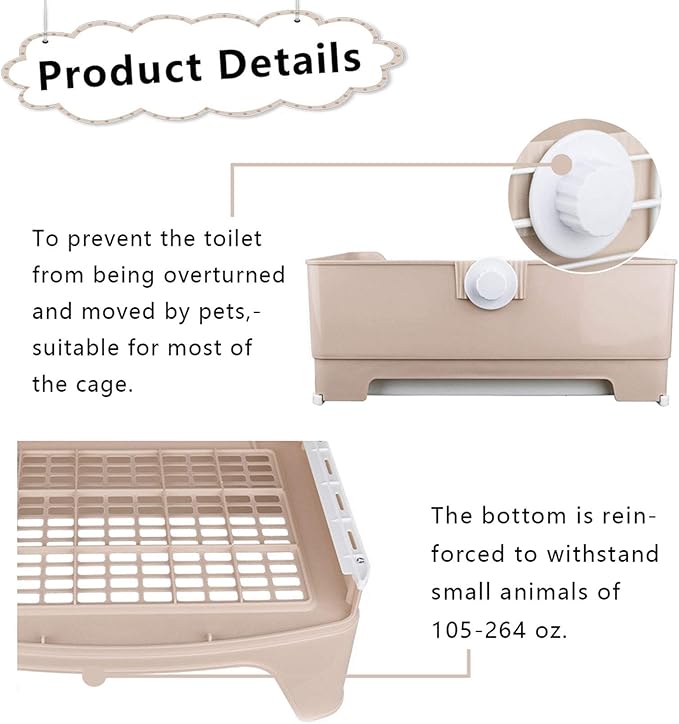 PINVNBY Large Rabbit Litter Box Corner Toilet Box Bigger Pan Pet Potty Trainer with Drawer for Adult Bunny Guinea Pig Chinchilla Ferret Galesaur Hedgehog Small Animals(Brown)