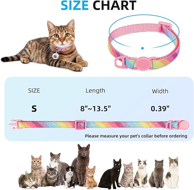 Cat Collar Breakaway with QR Code Name Tag, Glitter Kitten Collars with Bell, Cat Tags Personalized, Ultra-Durable, Comfortable, Quick Release, Fits Most Girl Boy Cats and Puppies (8"-13.5")
