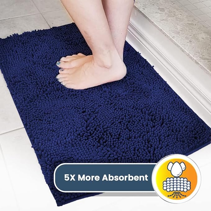 Muddy Mat® AS-SEEN-ON-TV Highly Absorbent Microfiber Dog Door Mat and Pet Rug, Non Slip Thick Washable Area and Bath Mat Soft Chenille for Kitchen Bathroom Bedroom and Indoor - Navy Blue XL 59"X35"