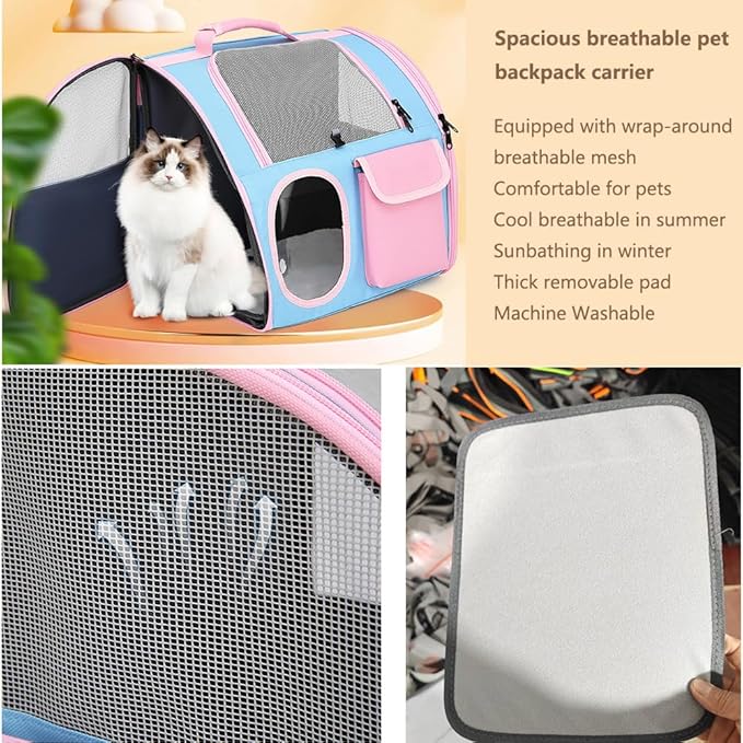Cat Dog Carrier Backpacks,Pet Backpack Carrier, Bubble Backpack Pet Carriers with Breathable Mesh for Cats Small Dogs Puppies Animals for Travel, Hiking, Camping or Outdoor Use (Blue)