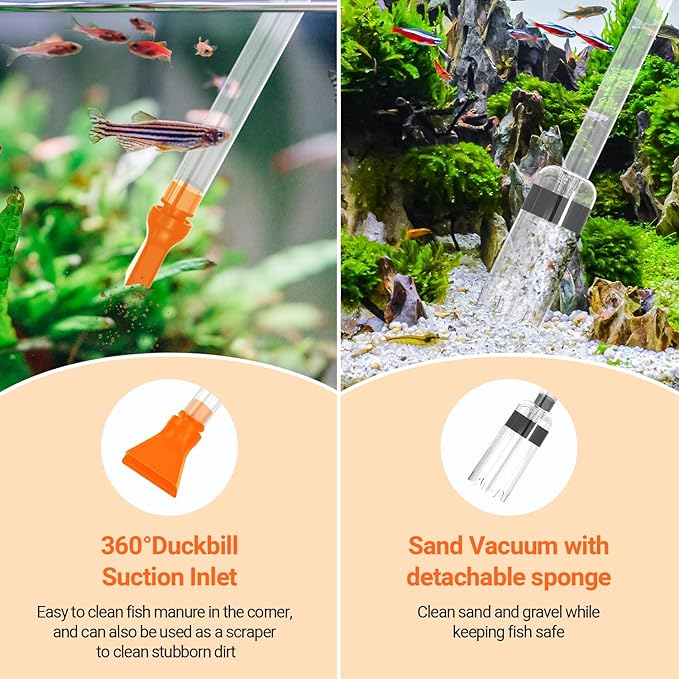 Manual Aquarium Gravel Cleaner, 132GPH Fish Tank Siphon Vacuum Cleaner with Adjustable Water Flow for Remove Dirt, Water Change & Wash Sand Aquarium Cleaning Tools