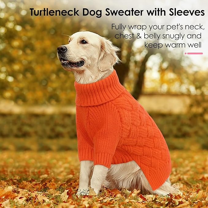AOFITEE Small Dog Sweater, Dog Sweaters for Small Dogs Male, Thick Dogs Winter Sweatshirt Girl Boy, Pet Halloween Sweater, Classic Cable Turtleneck Holiday Knitwear for Pug Dachshund (Orange, S)