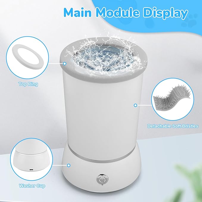 Automatic Dog Cleaner Washer and Massager, Electric Pet Foot Paws Washer for Dogs Cats, USB Portable Dog Feet Cleaner Cup for Medium to Large Dogs, Pet Grooming Supplies(White)