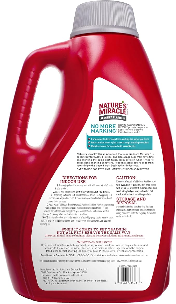 Nature's Miracle Advanced Platinum No More Marking, 128 Ounces, Helps Discourage Repetitive Pet Marking