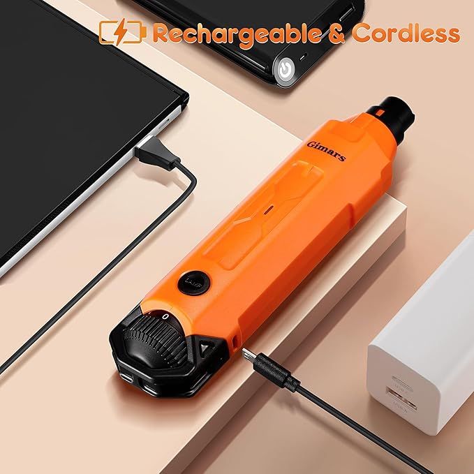 Gimars Upgrade Super Quiet Adjustable 6 Speed Powerful 12000rpm Allow All Controll Dog Nail Grinder 45 db Dual LED Light Pet Nail Grinder USB Rechargeable 3 Ports Nail File for Large Medium Small Dog