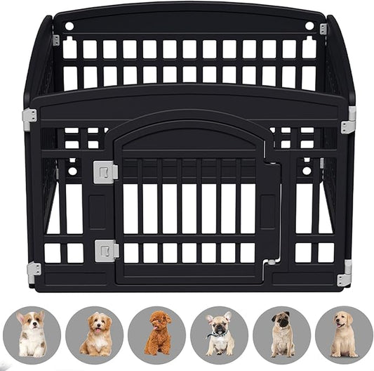 Pet Playpen Foldable Gate for Dogs Heavy Plastic Puppy Exercise Pen Small Pets Fence Puppies Folding Cage 4 Panels for Puppies and Small Dogs House Black (33.5x33.5 Inches)