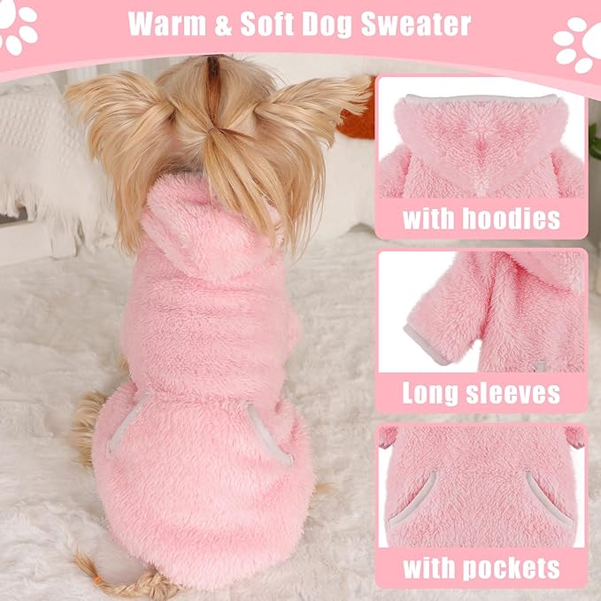 Dog Sweaters Dog Hoodie Winter Fleece Puppy Sweater Chihuahua Teacup Yorkie Soft Stretchy Tiny Clothes Cat Sweater Pet Outfits, Pink, XXS