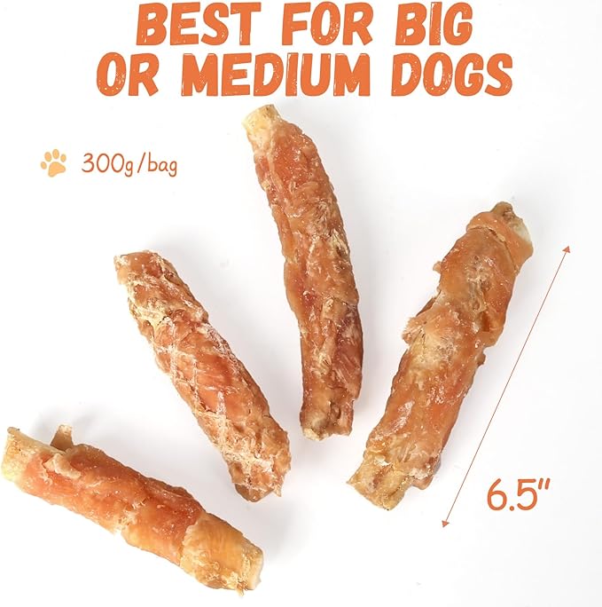 Dog Treats Chicken Wrapped Beef Cartilage w/Calcium Supplement, Long-Lasting Rawhide Free Grain Free Training Treats Snacks for Small Medium Large Dogs, 12 Counts, 10.6 oz