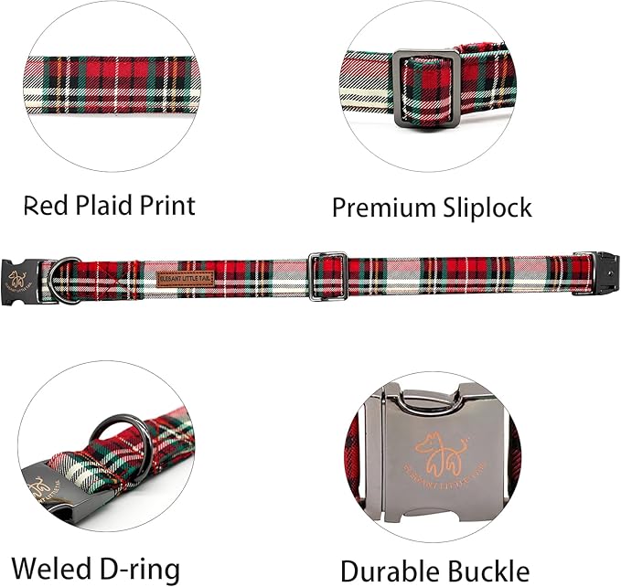 Elegant little tail Dog Collar, Christmas Red Plaid Pet Collar Cute Dog Collars Male or Female Pet Gift Adjustable Dog Collar for X-Small Dogs
