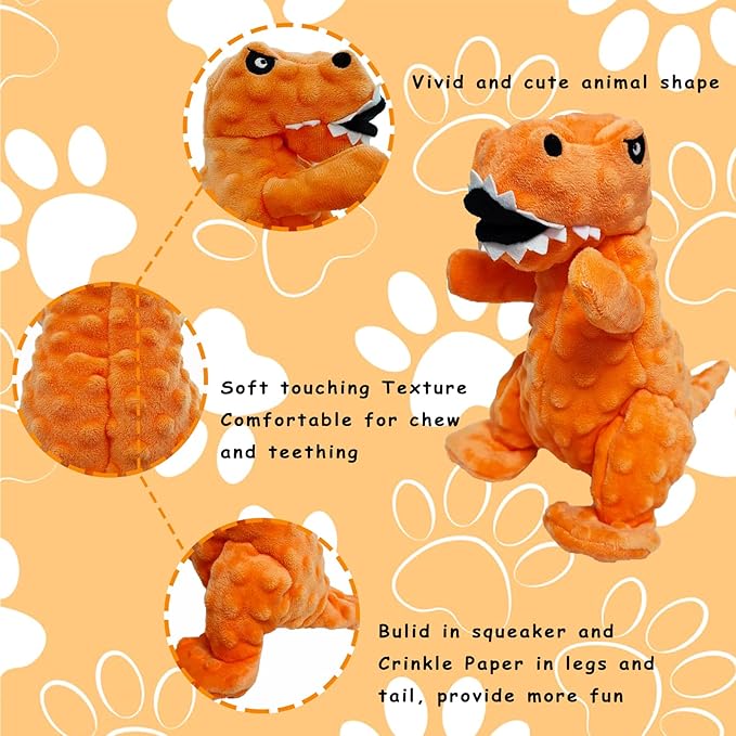 LWBMG Squeaky Dog Toys Stuffed Dog Toys Cute Dinosaur Plush Dog Toy with Crinkle Paper Durable Dog Chew Toys for Small Medium and Large Dogs