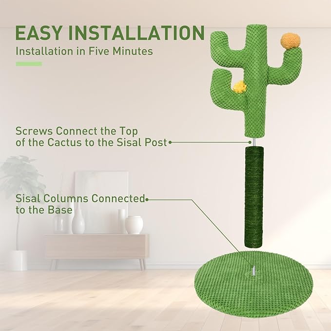 Kitten Cat Scratch Post - 25'' Cactus Scratching Posts with Sisal Cats Claw Scratcher Scratching Posts for Indoor Cats Adults,Vertical Green Cat Tree with Flower for Kitten