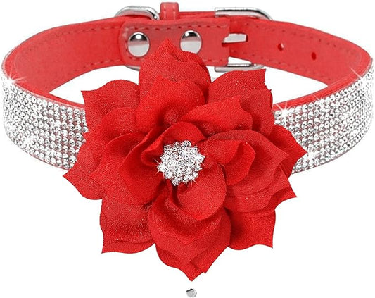 Cute Dog Collar with Bling Rhinestone, Fancy Crystal Diamond Glitter Pretty Jewel Soft Cat Collars for Small Medium Large Breed Dogs Girl Female Pet Puppy Kitten Terrier (L, Red2)