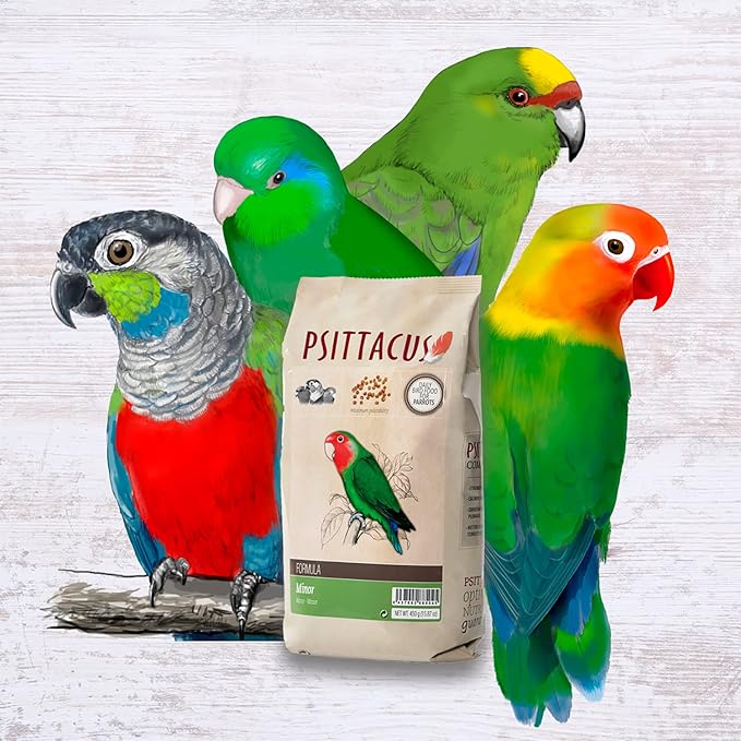 Psittacus Minor 1 lb | Complete Pellet Diet for Lovebirds, Parrotlets and Green Cheeks | Premium Food for Birds, 100% no-GMO