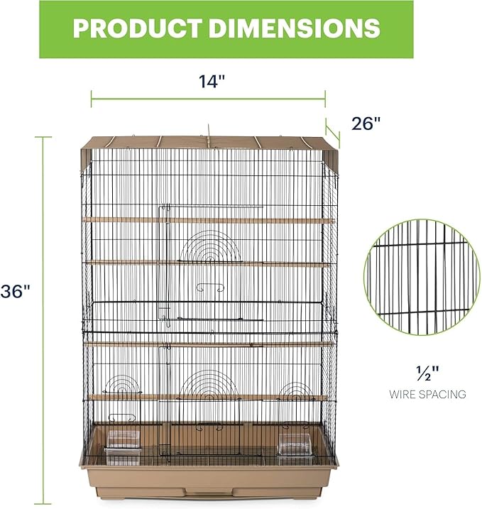 Prevue Pet Products Flight Cage for Multiple Small Birds, Steel Metal and Plastic Cage Home Crate Enclosure for Birds, Standing Birdcage, Brown/Black