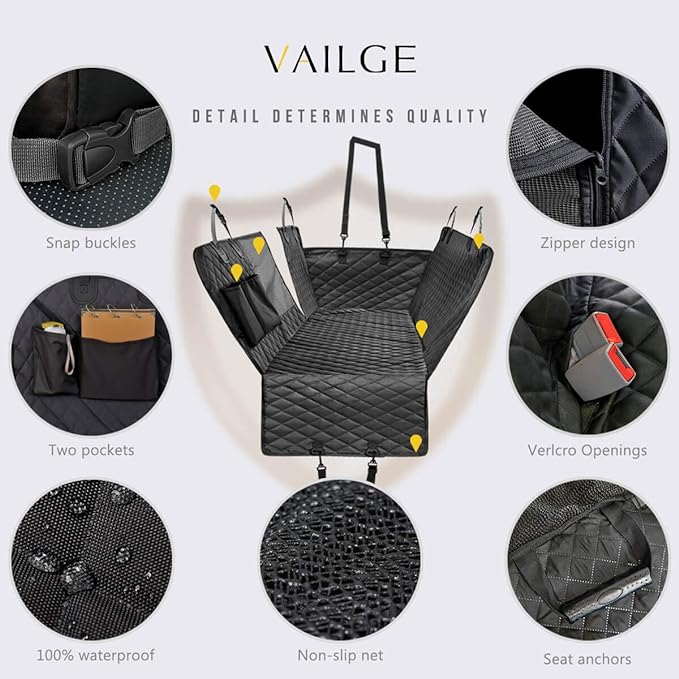 Vailge X-Large Dog Car Hammock, 100% Waterproof with Mesh Window, Scratch Prevent Anti-Slip Car Seat Covers for Back Seat