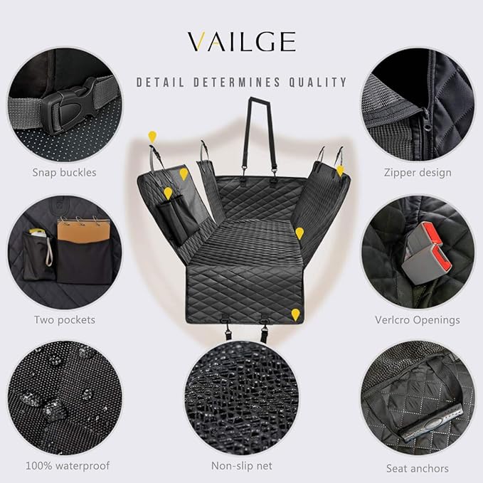 Vailge Dog Seat Cover for Back Seat, 100% Waterproof with Mesh Window, Scratch Prevent Anti-slip Dog Car Hammock, Standard