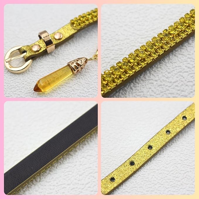 PEARLY JUN Rhinestone Dog Collars for Small Dogs Cat, XXS Yellow Bling Diamond Cat Collar Cute Luxury Crystal Pet Puppy