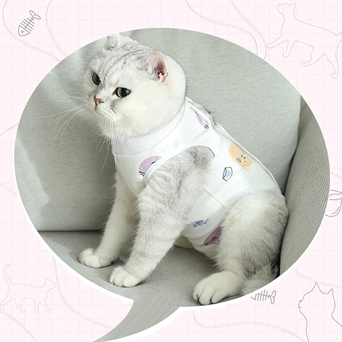 Coppthinktu 2 PCS Cat Recovery Suit Female Cat Onesie for Cats After Surgery Spay Abdominal Wounds, Kitten Recovery Suit Female Breathable E-Collar Alternative Kitten Onesie Anti Licking Large