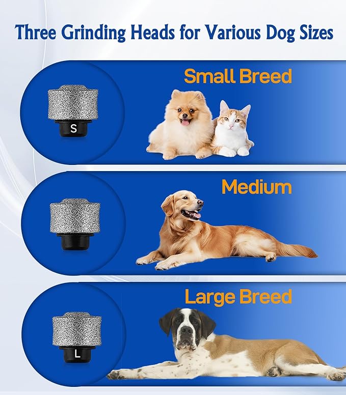 Dog Nail Grinder, 3 Grinding Heads, 2-Speed, LED Light, Touch-Switch, TypeC, Quiet, Low-Vibration, Dog Nail Trimmers for Large,Medium,Small Dogs & Cats with Hard/Thick Nails (U-Dark Blue)